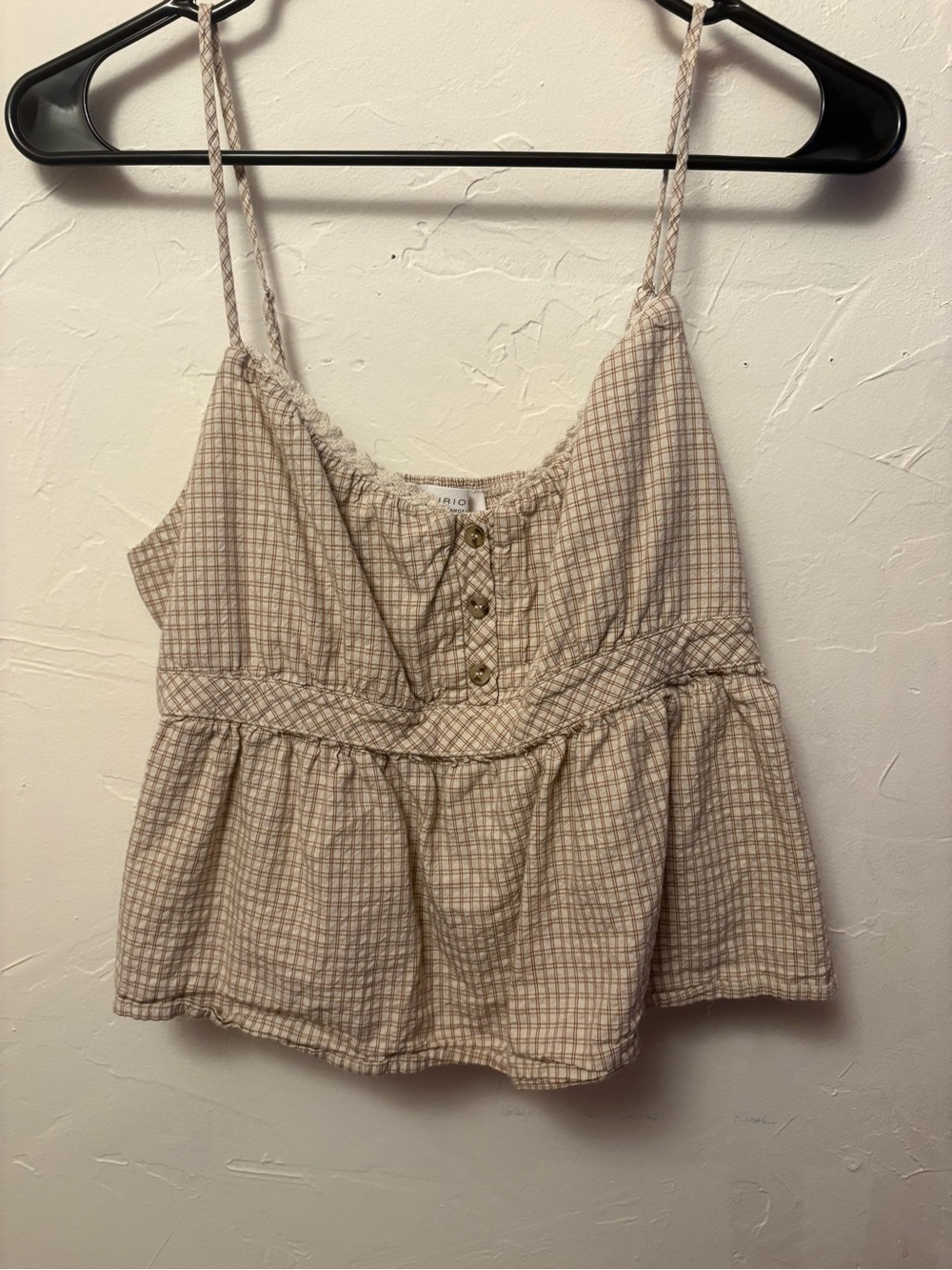 Tilly's Beige Check Spaghetti Strap Crop Top
